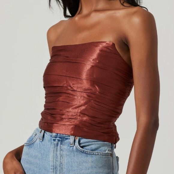 ASTR the Label Rust Ruched Strapless Top Size Large - Picture 1 of 8